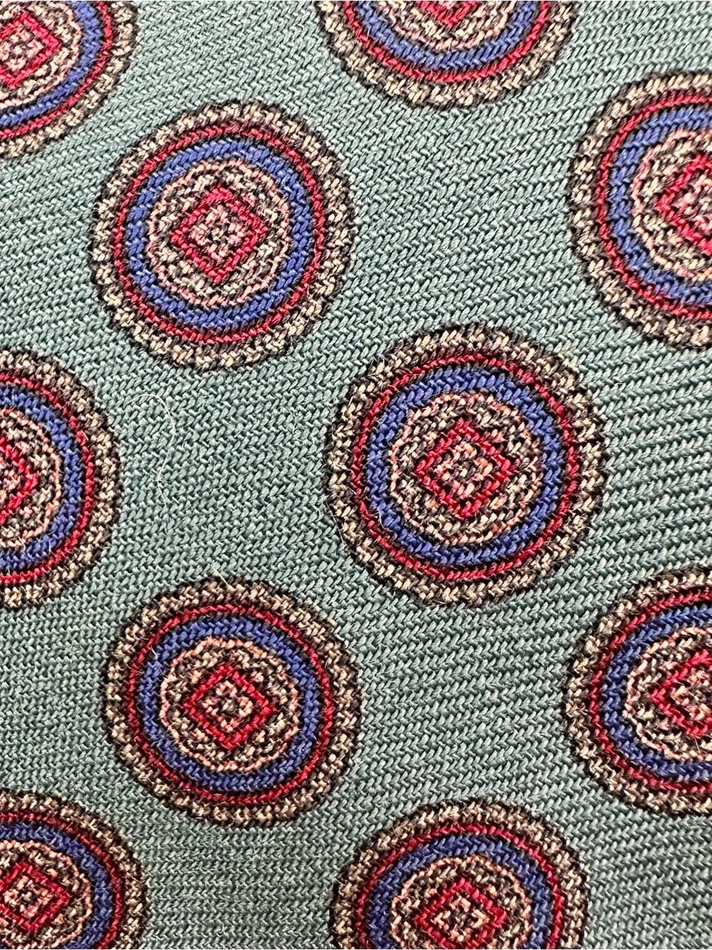 Vintage The Fairfield Store Wool Tie Teal Medallion Made in Italy Mens Necktie